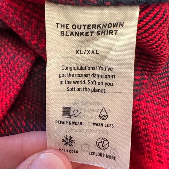 Outerknown Blanket Shirt Women’s XL/XXL Red Blue Button Up Heavy Twill Shacket - Picture 4 of 10